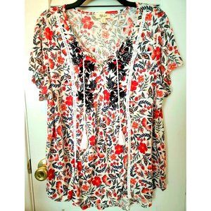 Style & Co. Plus Size Embroidered Floral Printed Tunic Top 0X